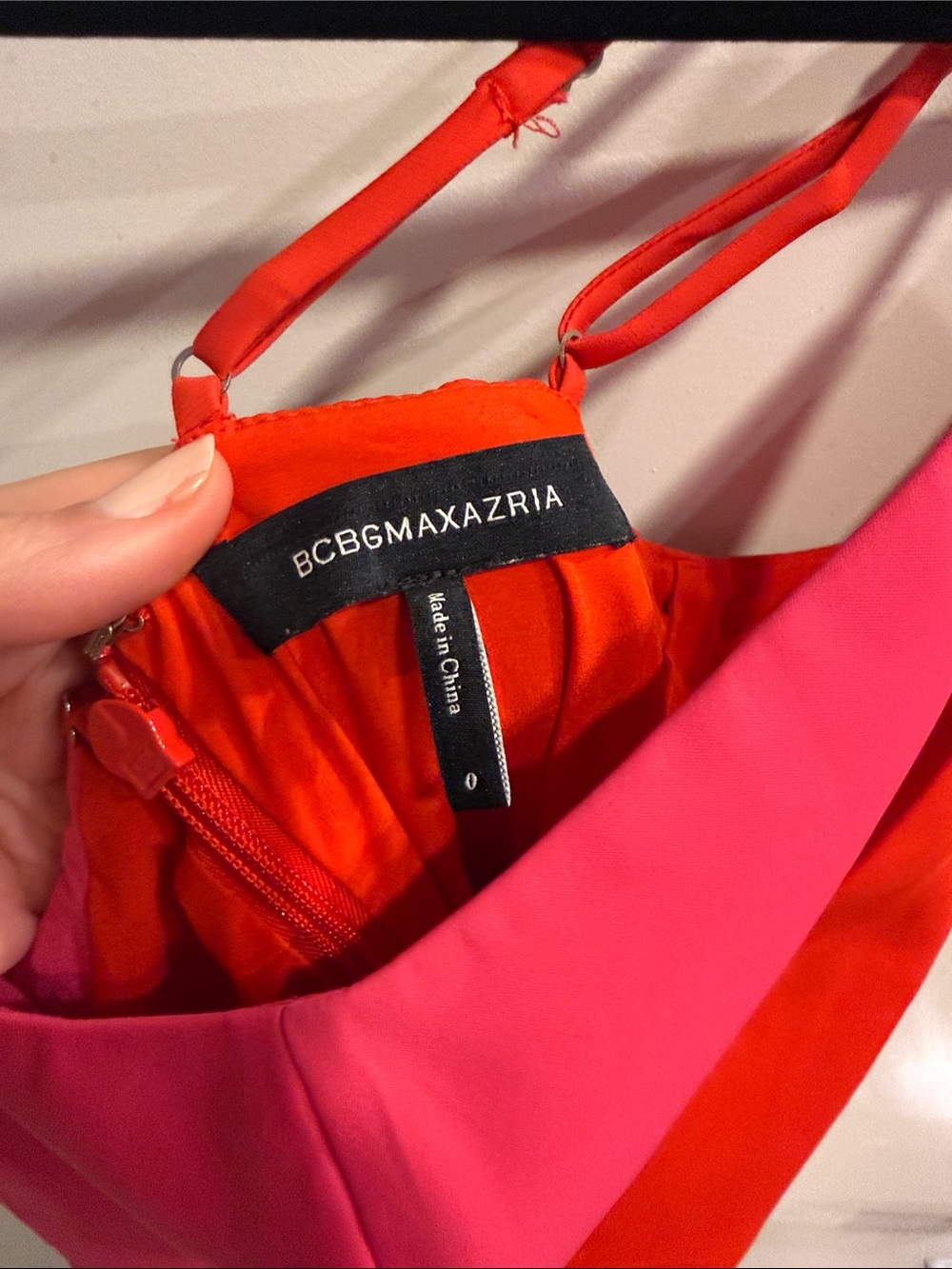 BCBG Two-Tone Red and Pink Satin Slip Dress - Picture 3 of 4